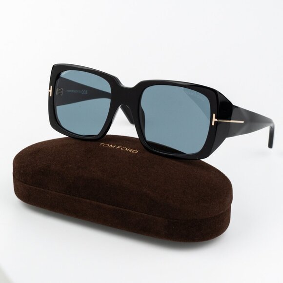 Tom Ford Men Sunglasses Ryder-02 Shiny Black Blue Rectangle FT1035 01V BRAND NEW - Picture 1 of 12